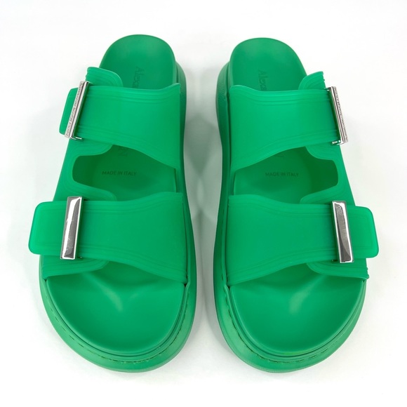 ALEXANDER MCQUEEN unisex Double Band Rubber Green Slides Sandals EU 39 US 9 - Picture 10 of 12